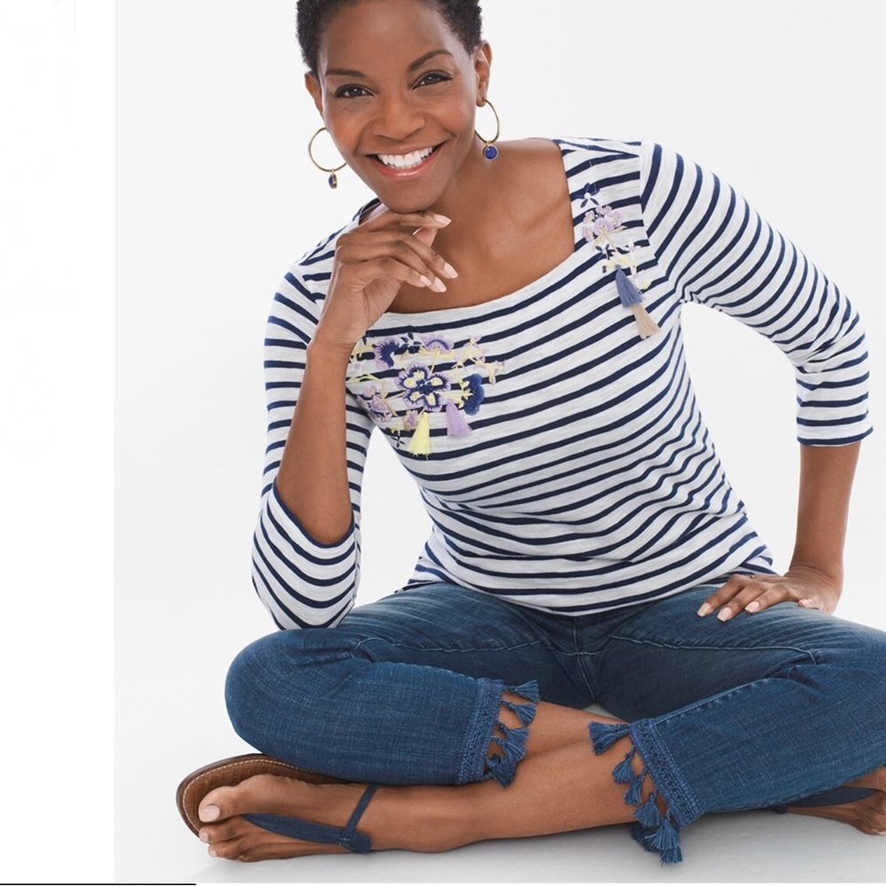 Chico’s Chronicle striped embroidered tee